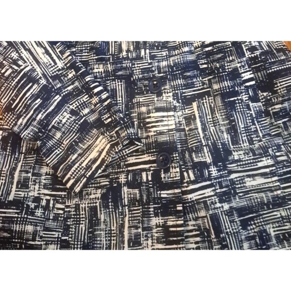 Womens Coldwater Creek Rain Jacket Trench Coat Navy Blue Geometric Pockets Large - Picture 2 of 6